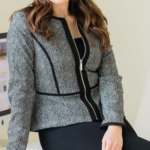 DKNY Knit Piped Peplum Blazer Structured Modern Business Casual women’s work